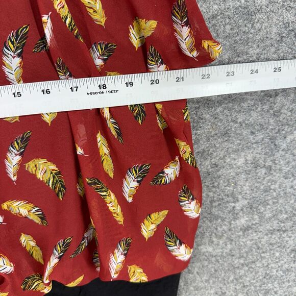 Alyx Blouse Women 0X Plus Red Feather Print Short Sleeve Round Neck Casual - Picture 5 of 7